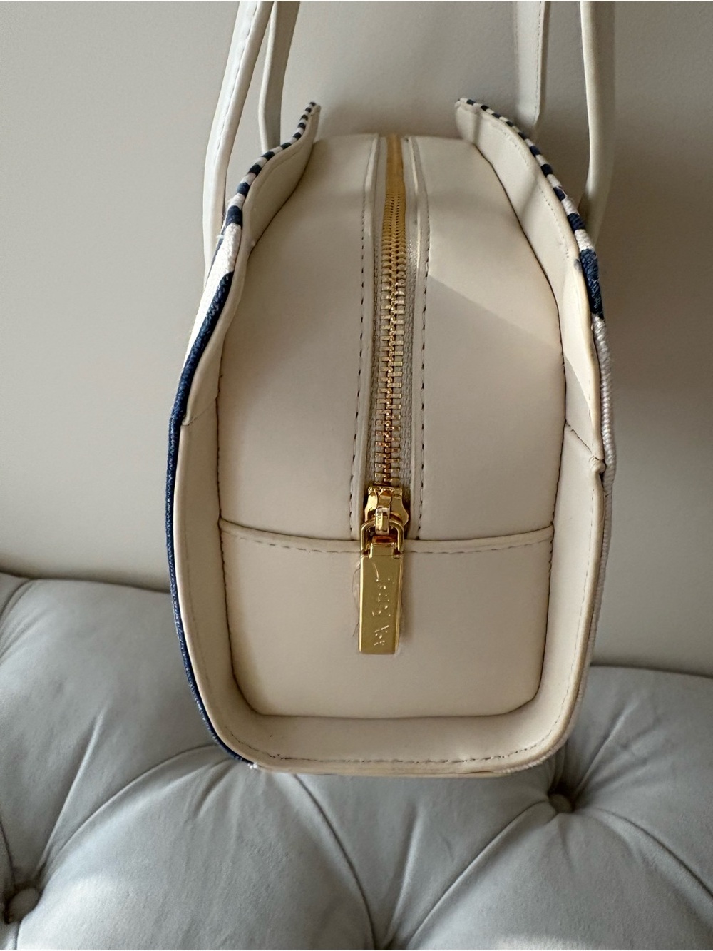 Betsey Johnson Navy & Cream Striped Shoulder Bag with Red Lobster Charm - Picture 6 of 13